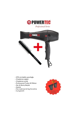 Powertec TR-701 Profesyonel Fön Makinesi + Profesyonel Berber Fön Fırçası