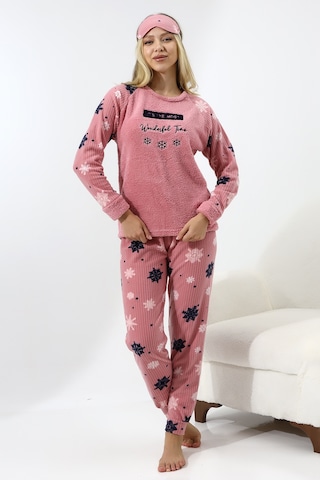 Fawn 5009 Peluş Welsoft Polar Kışlık Yumoş Kadın Pijama Takımı Pudra