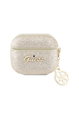 Apple Uyumlu AirPods 3. Nesil Kılıf Guess Glitter 4g Charm Exclusive Tasarım Gold