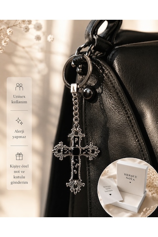 Siyah Gotik Haç Anahtarlık Vintage Unisex Çanta Ve Anahtar Aksesuarı