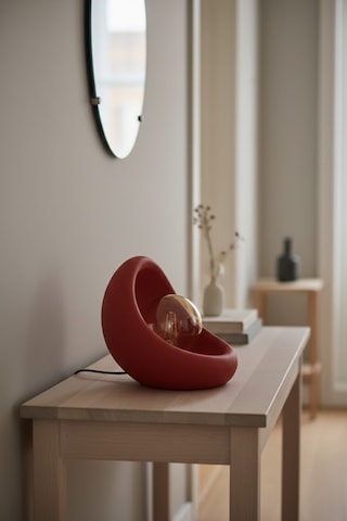 Modern Beton Dokulu Abajur Organik Oval Gece Lambası Masaüstü Komodin Lambası 25 Cm Kırmızı