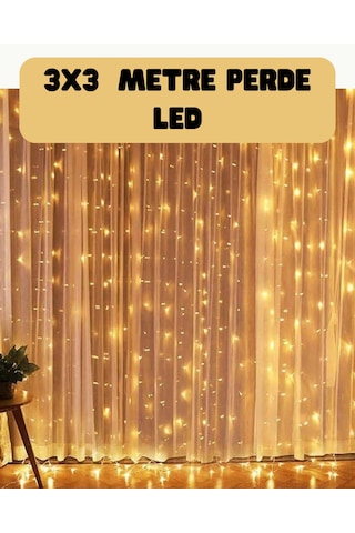 3x3 Metre Perde Led Işık Sıcak Şelale Tasarım Dekoratif Aydınlatma Sarı