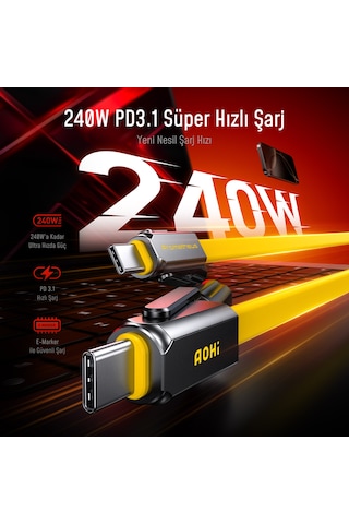 Aohi Prometheus 3 Ü 1 Arada Titanyum Edc Çok Amaçlı 240w Şarj Ve Veri Kablosu