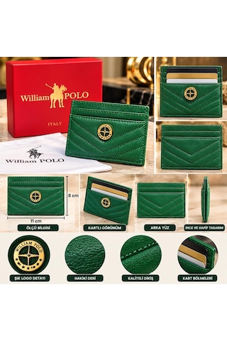 Williampolo Anka Hakiki Deri Unisex Kartlık-ince Tasarım Yeşil