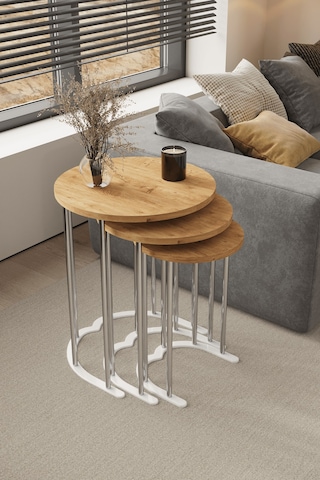 3' Lü Zigon Sehpa Gümüş Ayak Atlantik Çam 18 Mm Mdf Gümüş - Atlantik Çam