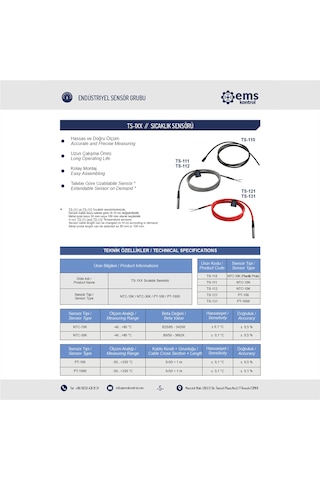Ems Kontrol - Sıcaklık Sensörü Pt-1000 / -50 - +200 C -50 - +200 C