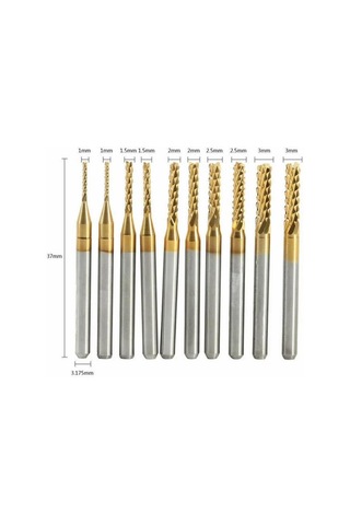 Pcb Mini Karbür Freze Kesici 1.0-3.0mm 10 Lu Set 3.175mm Shank