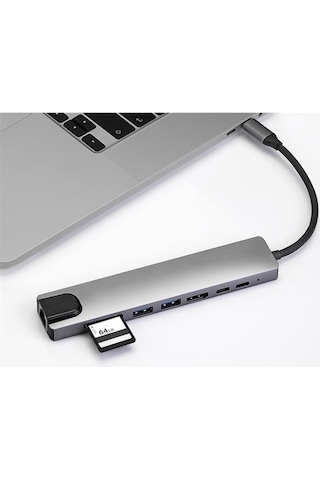 Alfais 4681 Type C To Hdmi Usb Sd Microsd 8In1 Ethernet Çevirici