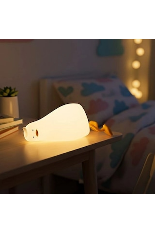 5 Farklı Renk Modlu Tembel Ördek Figürlü Pofuduk Led Gece Lambası Yumuşak Dokulu Çocuk Odası Ve Deko