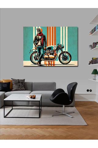 Kanvas Tablo Motosikletli Retro Adam 100cmx140cm