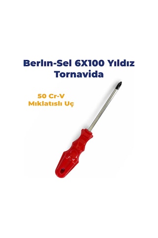 Yıldız Tornavida Ergonomik Kırmızı Plastik Sap 6x100 50 Cr-v Mıklatıslı Uç 20 Cm Uzunluğunda