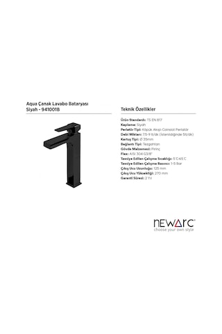 Newarc Aqua Çanak Lavabo Bataryası Siyah