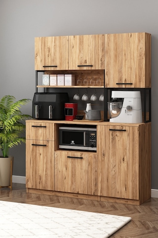 Ervin Kahve Köşesi 2 Kapaklı Boy Dolaplı Airfry Kiler Dolabı Çok Amaçlı Atlantik Çam Atlantik Çam