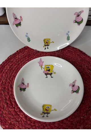 6 Parça Sünger Bob Model Çocuk Bebek Yemek Takımı Beslenme Seti Çok Renkli