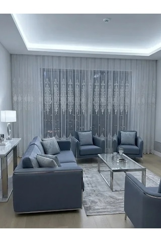 Nivemeshome Hayallife Aplik-6 Altın 1/3 Pileli Tül Perde Apm Ekru- Gold
