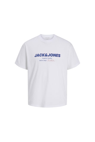 Jack & Jones Erkek Gögüs Baskili Relaxed Fit Bisiklet Yaka Tisört - Abbo - 12298470 Bright White