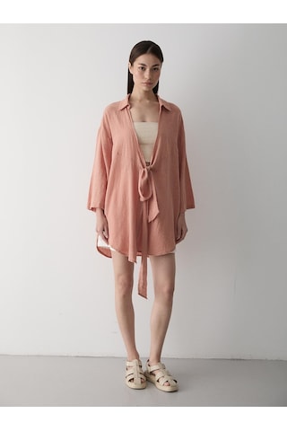 Somon Flam Keten Kimono Gömlek Somon