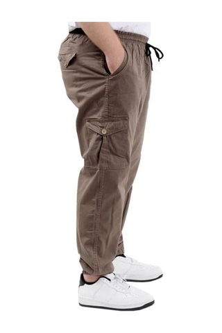 Büyük Beden Keten Kargo Jogger Valencia 21911 Toprak Toprak
