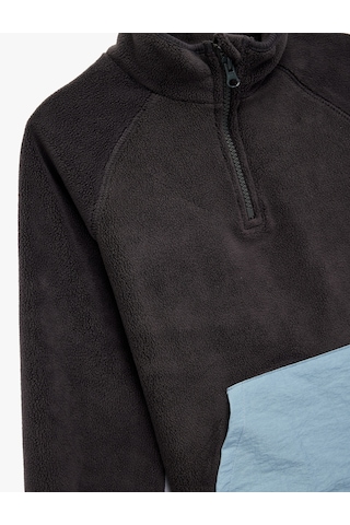 Koton Dik Yaka Yarım Fermuarlı Kanguru Cepli Polar Sweatshirt Antrasit 6wmb10001tk Antrasit