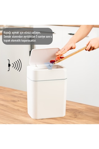 Porsima 4147 Hareket Sensörlü Sessiz Kapatma Çöp Kutusu Banyo Mutfak Çöp Kovası Kapaklı Banyo Çöp Kovası Beyaz