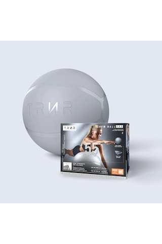 Trnr Anti-burst Egzersiz Topu 55-75 Cm Kaymaz, Latex Içermez, Pompa Ve Çift Fonksiyonlu Aparat Pilates Açık Gri