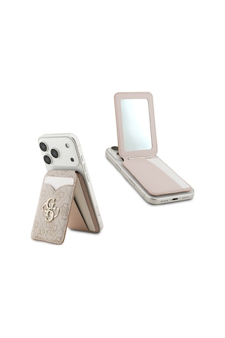 Guess Aynalı Magnetik Kartlık Metal Büyük 4g Logolu Ve Standlı Pembe