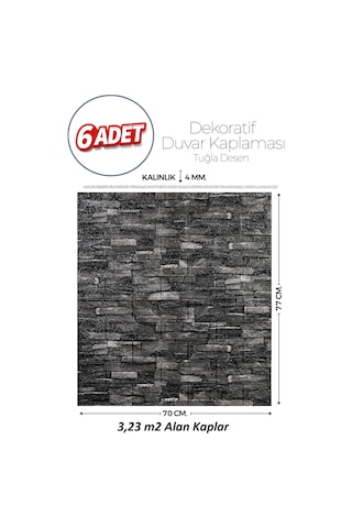 Brano 70x77 Cm Kendinden Yapışkanlı Kabartmalı, Gri Kiremit Desenli Duvar Kaplama Z152-6