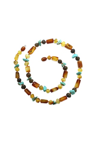 Doğal Form Multicolor Renkli Firuze Doğaltaş Süslemeli Doğal Damla Kehribar Erkek Kolye Çok Renkli