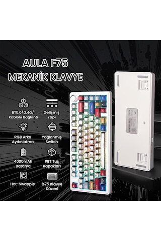Aula F75 Mekanik Rgb Tkl Reaper Switch Kablosuz Makrolu Hot Swap Klavye Comic
