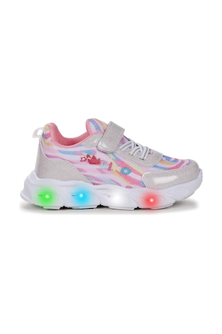 Kiko Kids Teno Cırtlı Işıklı Kız Çocuk Spor Ayakkabı Beyaz Beyaz