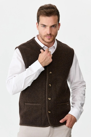 Desen Triko Erkek V Yaka Keçe Aksesuarlı Pike Dokuma Yün Yelek 02422569 Koyu Kahve Koyu Kahve
