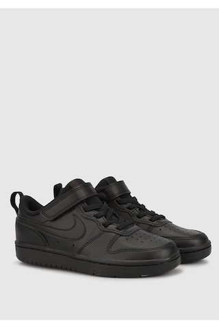 Nike Court Borough Low 2 Leather Sneaker Hakiki Deri Lastik İpli Bantlı Unisex Spor Ayakkabı Siyah Siyah