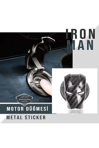 ŞüsCarOto Start Stop Tuşu Kapağı Iron Man Metal Tuş Koruyucu Dekoratif Özel Çinko Alaşım Karbon (00)
