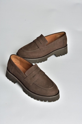 Fox Shoes V944086101 Kahverengi Hakiki Deri Nubuk Kalın Tabanlı Makosen Ayakkabı Kahverengi