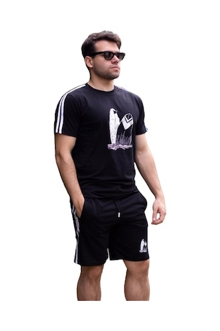 Pamuklu Rahat Yumuşak Dokulu Erkek Alt - Üst Şort Takım 23EEST0171