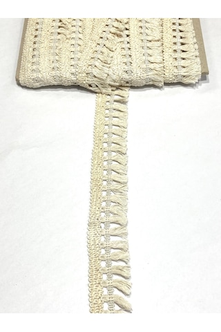 Krem Pamuk Püskül Şerit / Otantik Şerit / 4 Cm / 1 Metre / Psk121