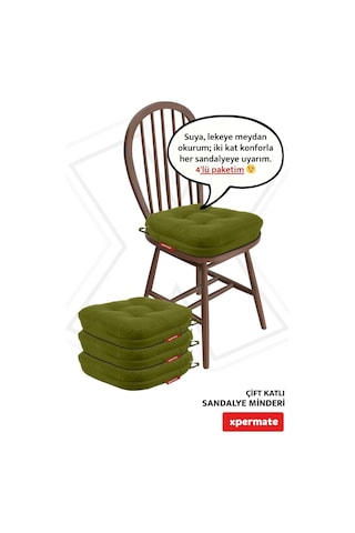 Xpermate Sandalye Minderi 4'lü Set 42x42x8 Cm Kalın Çift Kat Pofidik Minder Yıkanabilir Fermuarlı Su Ve Yağ İtici Diğer