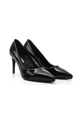 Gönderi R Siyah Rugan Platinum Sivri Burun İnce Topuklu Hakiki Deri Stiletto Siyah Rugan