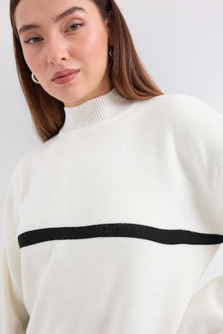 Gabria Kalın Çizgili Triko Elbise Ekru