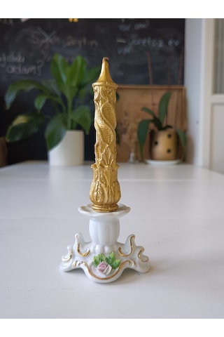 Osmanlı Şamdan Mum 16 Cm Yükseklik Altın Yaldızlı