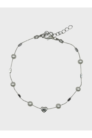 Arnes Jewelry Çelik İncili Kalpli Halhal Ar599nes Silver