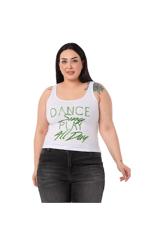 Disentis Büyük Beden Askılı Yazılı Beyaz Yeşil T-shirt-yeşil Yeşil