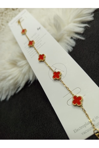 Stainless Steel Turuncu Yonca Çelik Bileklik Gold