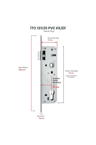 İto Kilit 131/35 PVC Gömme Pimapen Kapı Kilidi 35 mm - Barelsiz -