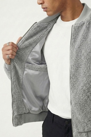 Genius Store Erkek Mont Peluş İçi Astarlı Oversize Geniş Kalıp Sherpa Kuzu Kumaş Spor Mont Gri