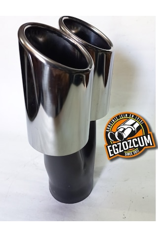 60 Mm. Krom Eğimli Eşit Dual Çift Çıkışlı Paslanmaz Egzoz Eksoz Ucu