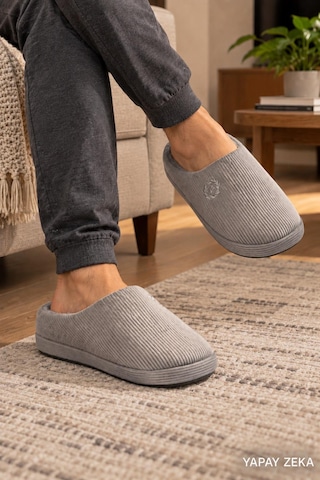 Modaonn Erkek Ev Terliği Kadife Dokulu Yumuşak Ve Rahat Günlük Ev Terliği Gri