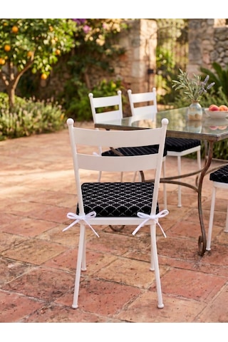 2 Adet 40x40 Cm Siyah Bağcıklı Sandalye Minderi Pamuk Polyester Mutfak Ve Bahçe Minderi