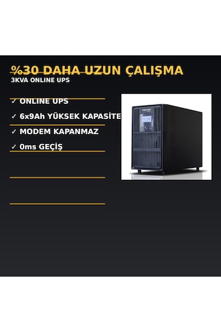 Elektrik Kesilince Pc Kapanmaz Ups 3kva Online 6x9ah %30 Uzun Süre