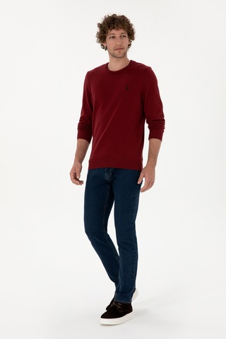 U.S. Polo Assn. Erkek Slim Fit Bisiklet Yaka Bordo Basic Kazak 50313713-VR014